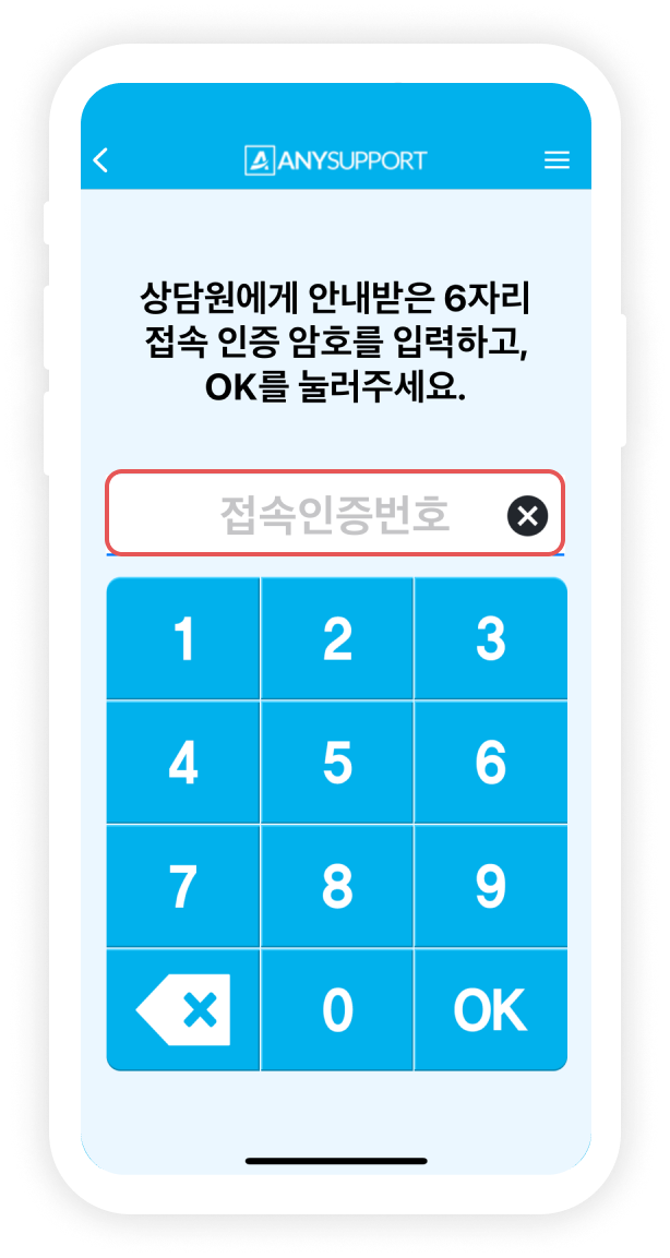 접속 인증 암호 6자리 입력 화면